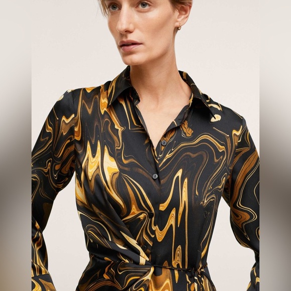 Mango - Flowy Lightweight Feminine Party Marble Long Sleeve Print Dress size S - Picture 4 of 6